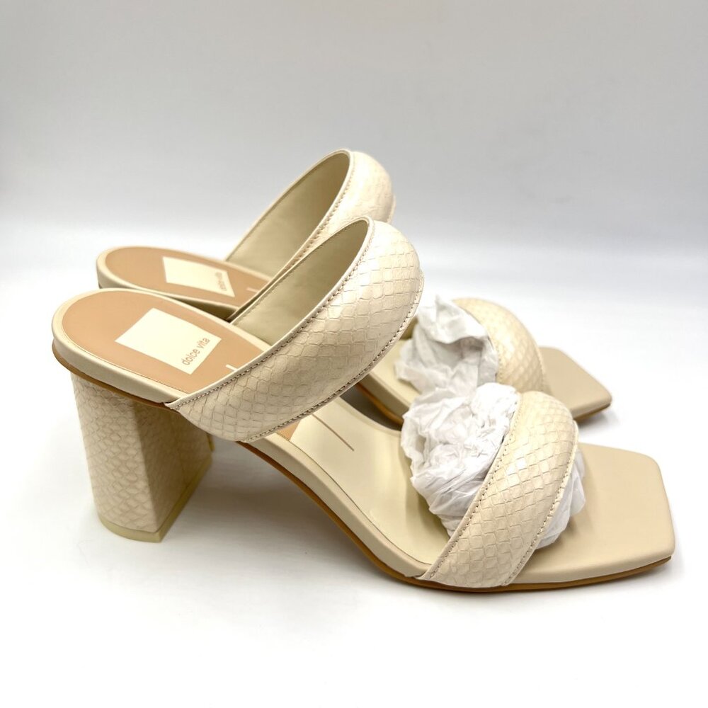 Dolce Vita Size 9 Cream Vegan‎ Leather Snakeskin Block Heels Sandals Shoes